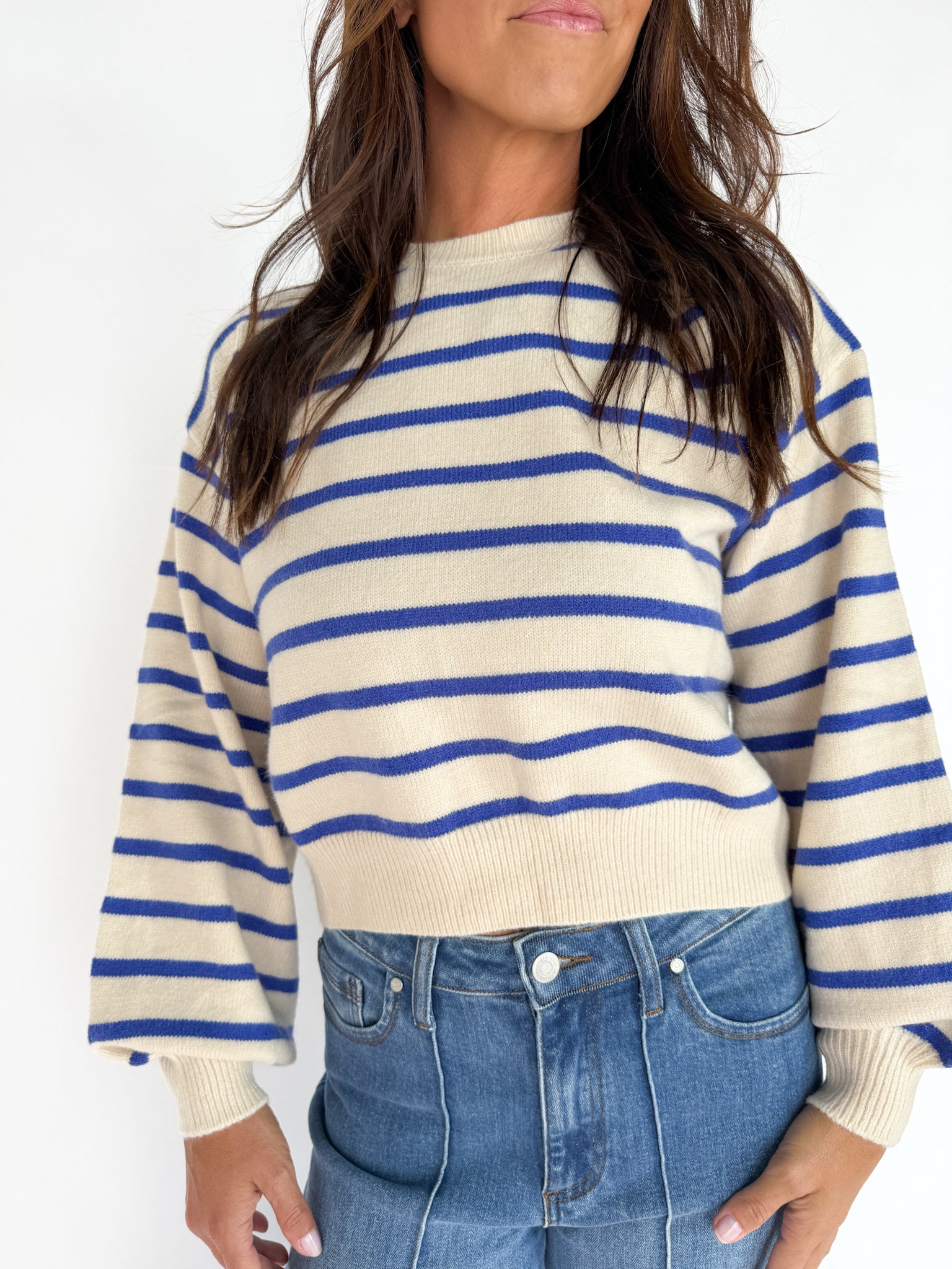Striped Crewneck Sweater- Blue - Ana Patricia Boutique