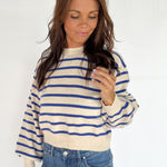Striped Crewneck Sweater- Blue - Ana Patricia Boutique