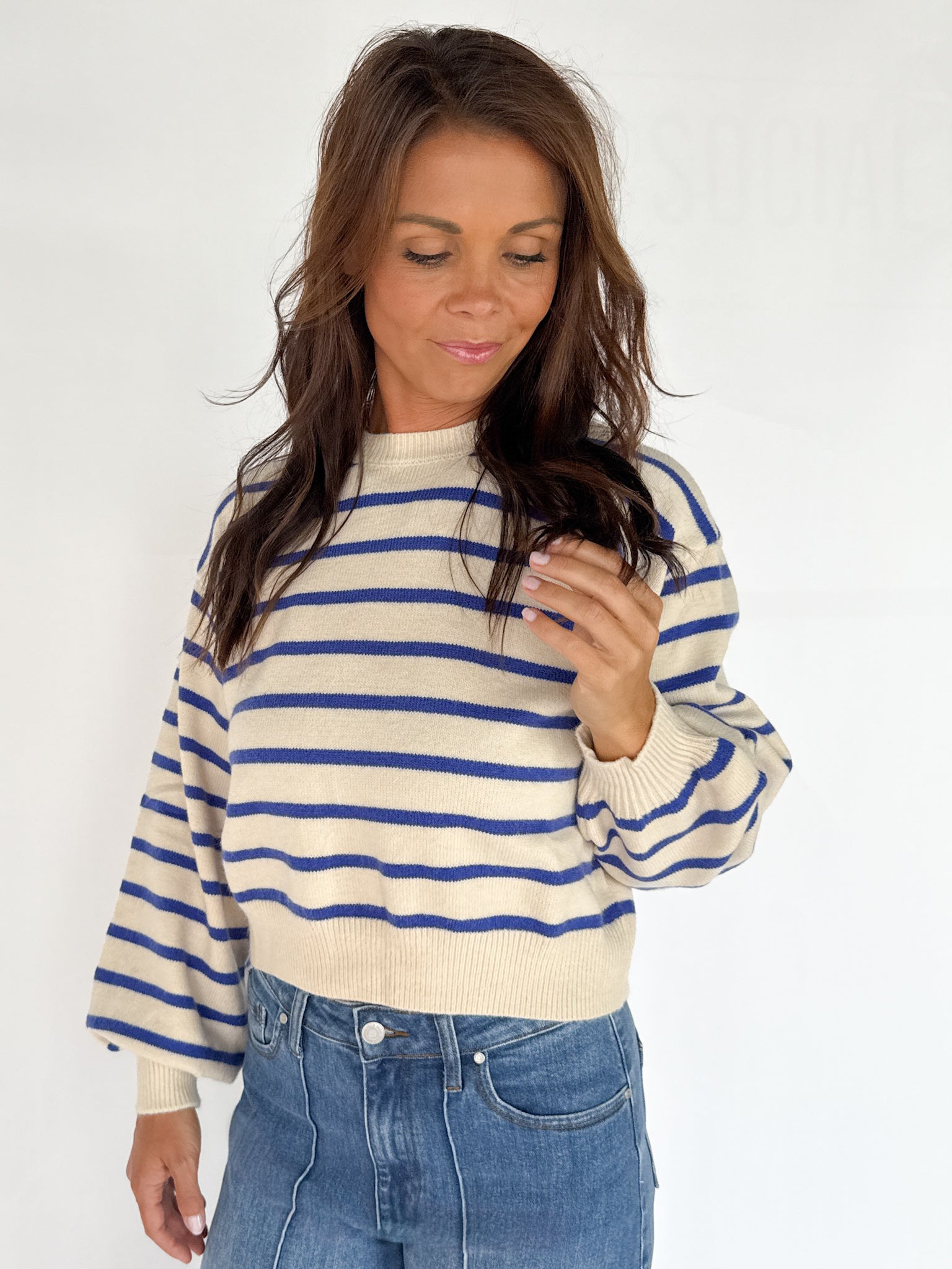 Striped Crewneck Sweater- Blue - Ana Patricia Boutique