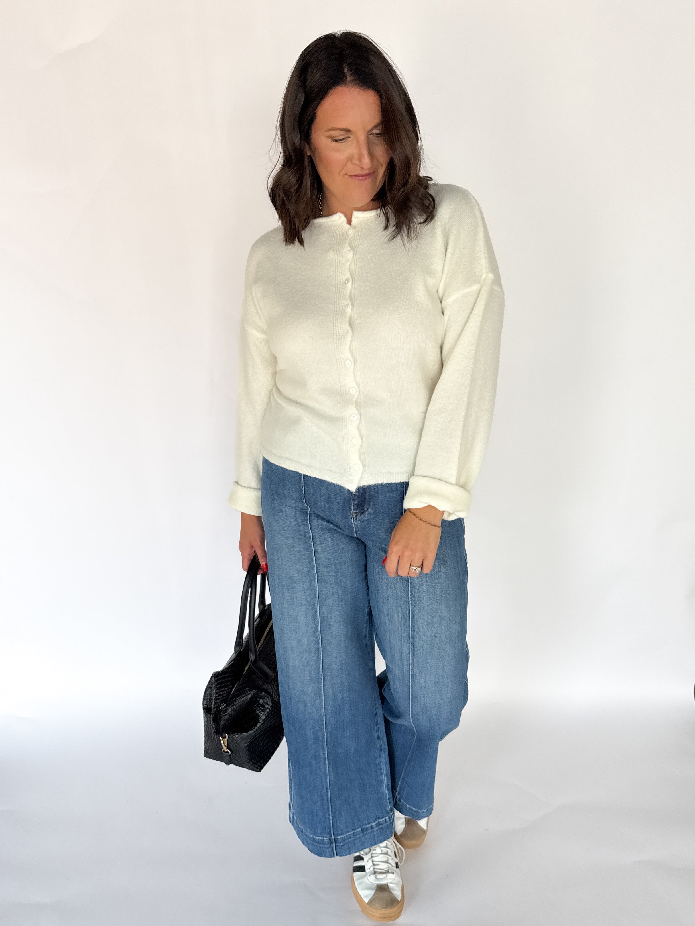 Classic Button Cardigan Top- Ivory - Ana Patricia Boutique