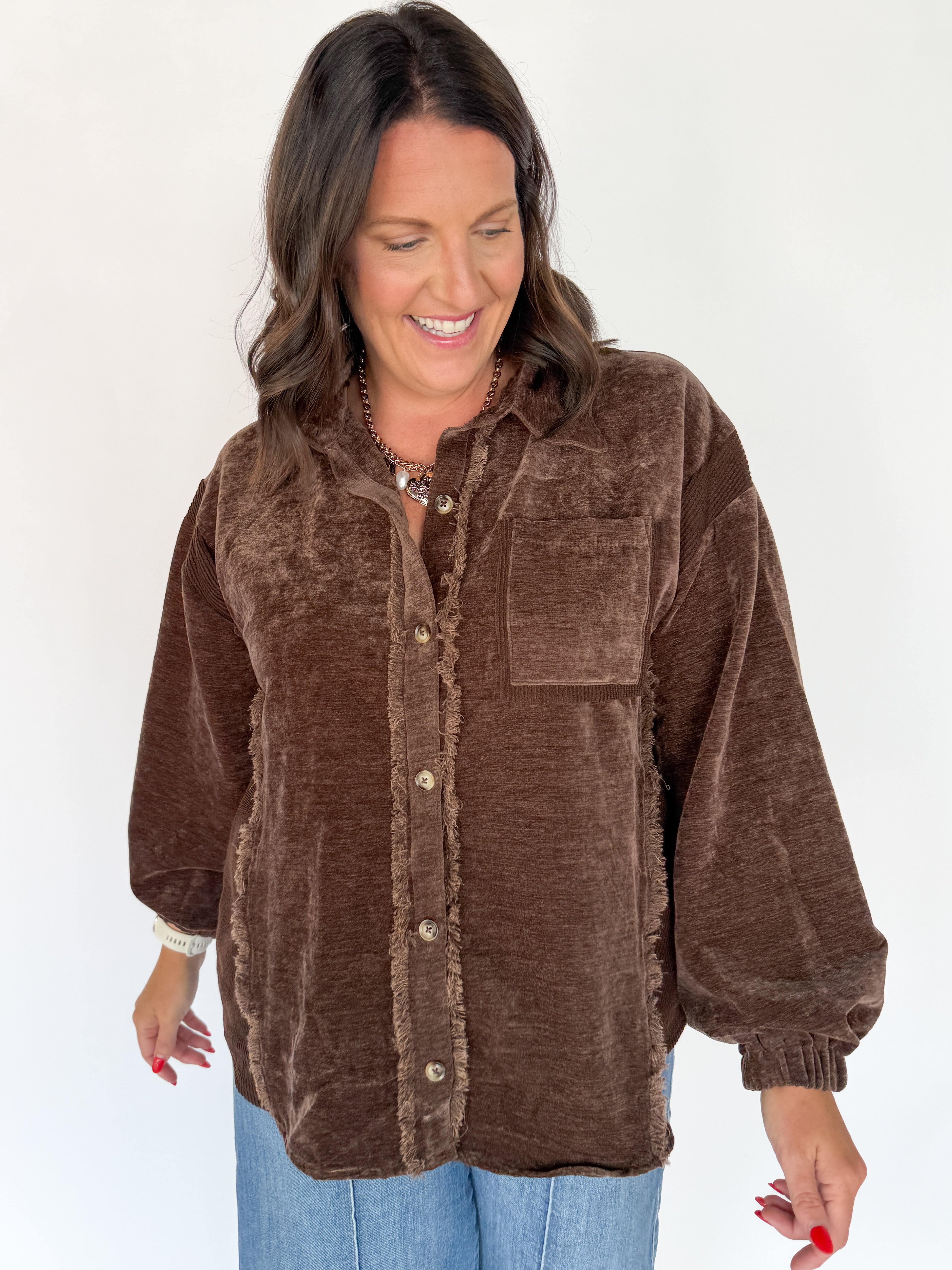 Button Down Jacket- Chocolate - Ana Patricia Boutique