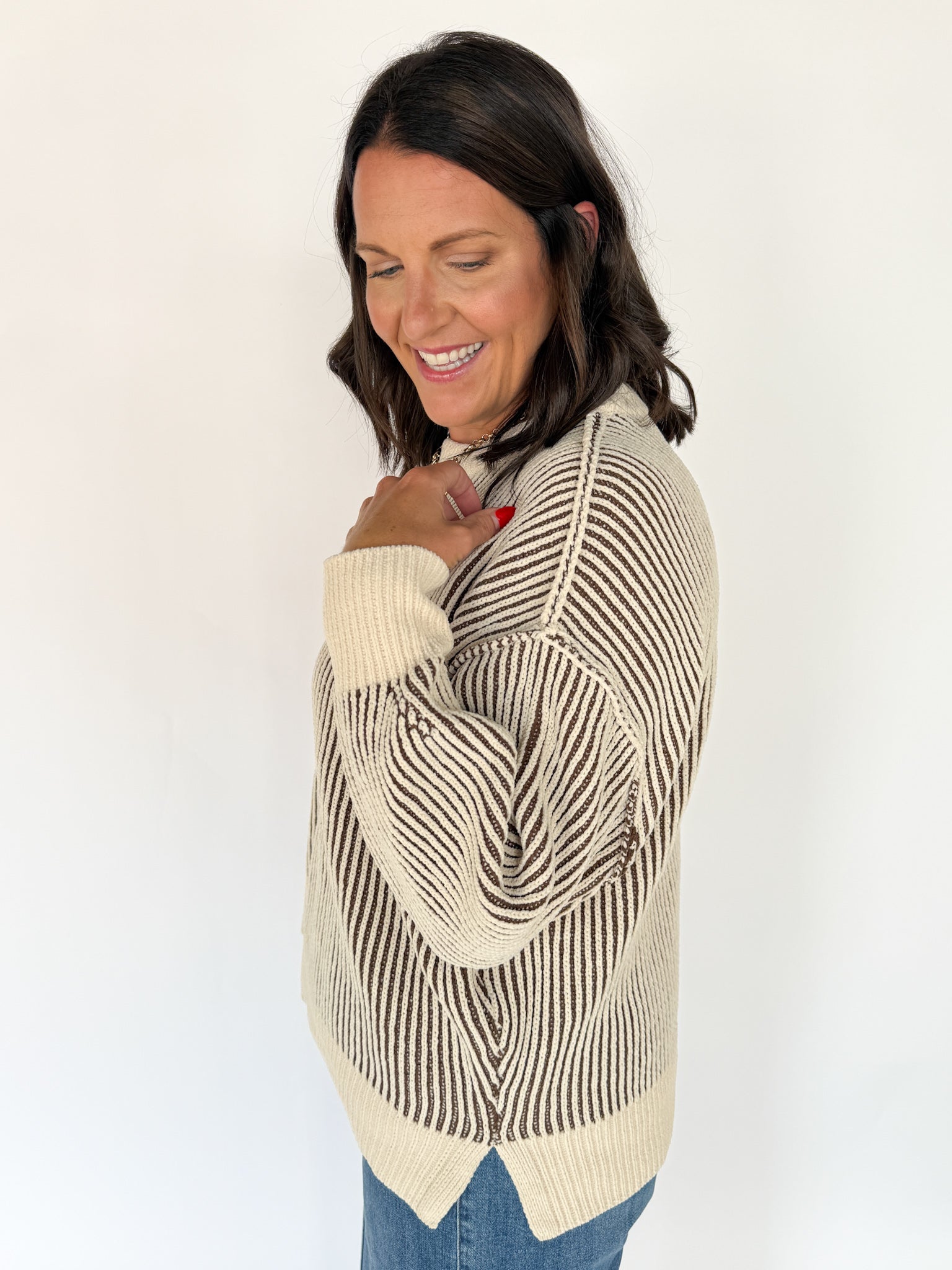 Two Tone Crewneck Sweater- Brown - Ana Patricia Boutique