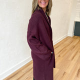 Long Line Open Front Cardigan- Cherry