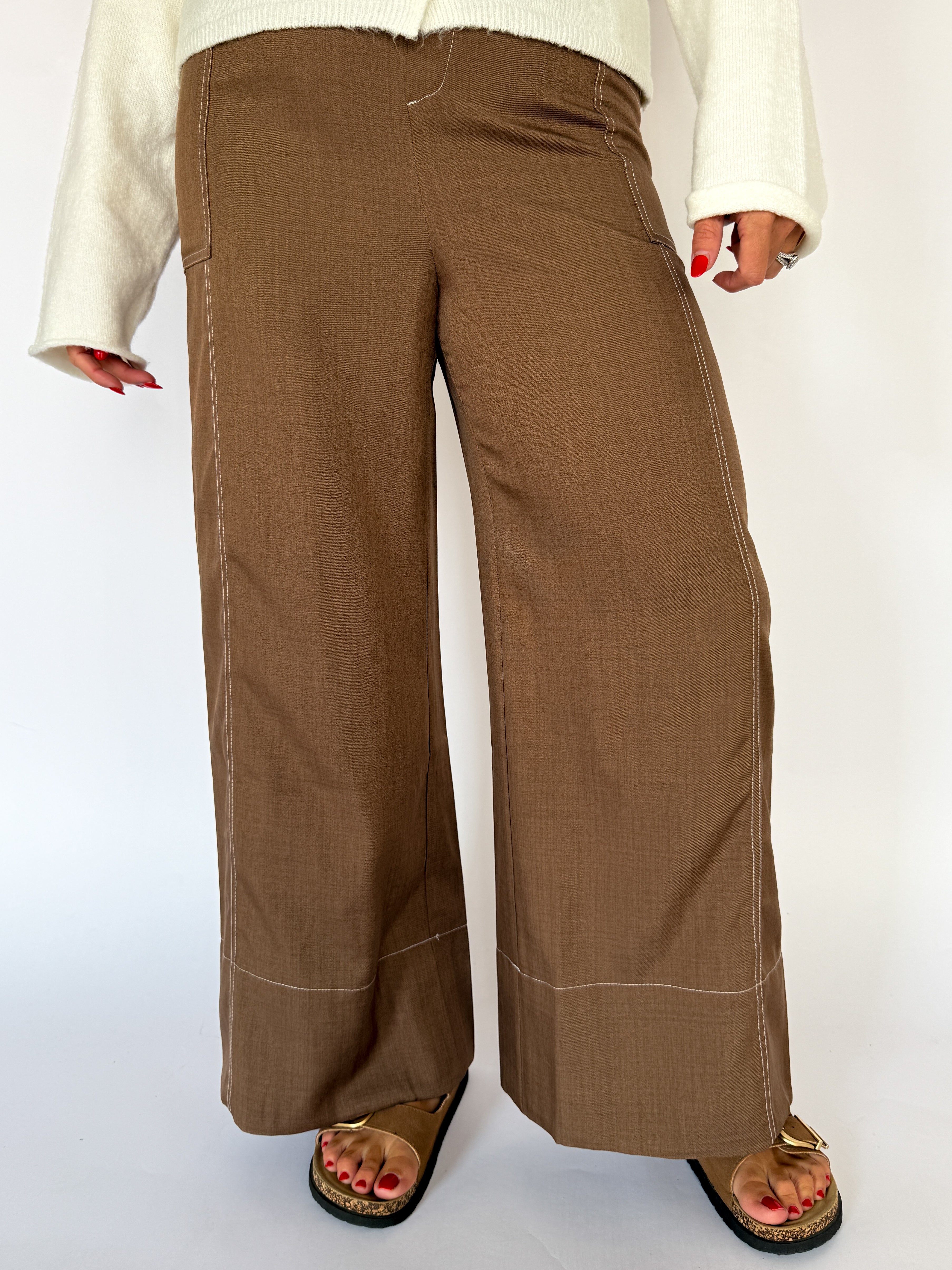 Wide Leg Pants-Brown - Ana Patricia Boutique