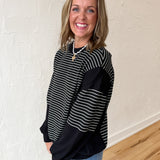 Contrasting Stripe Top- Black