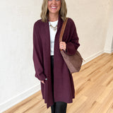 Long Line Open Front Cardigan- Cherry
