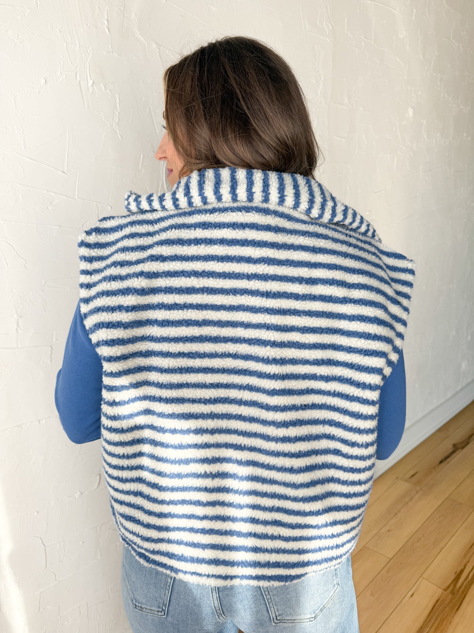 Stripe Zip Up Vest- Blue - Ana Patricia Boutique