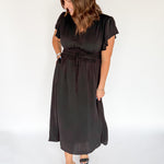 Flutter Sleeve Midi Dress- Black - Ana Patricia Boutique