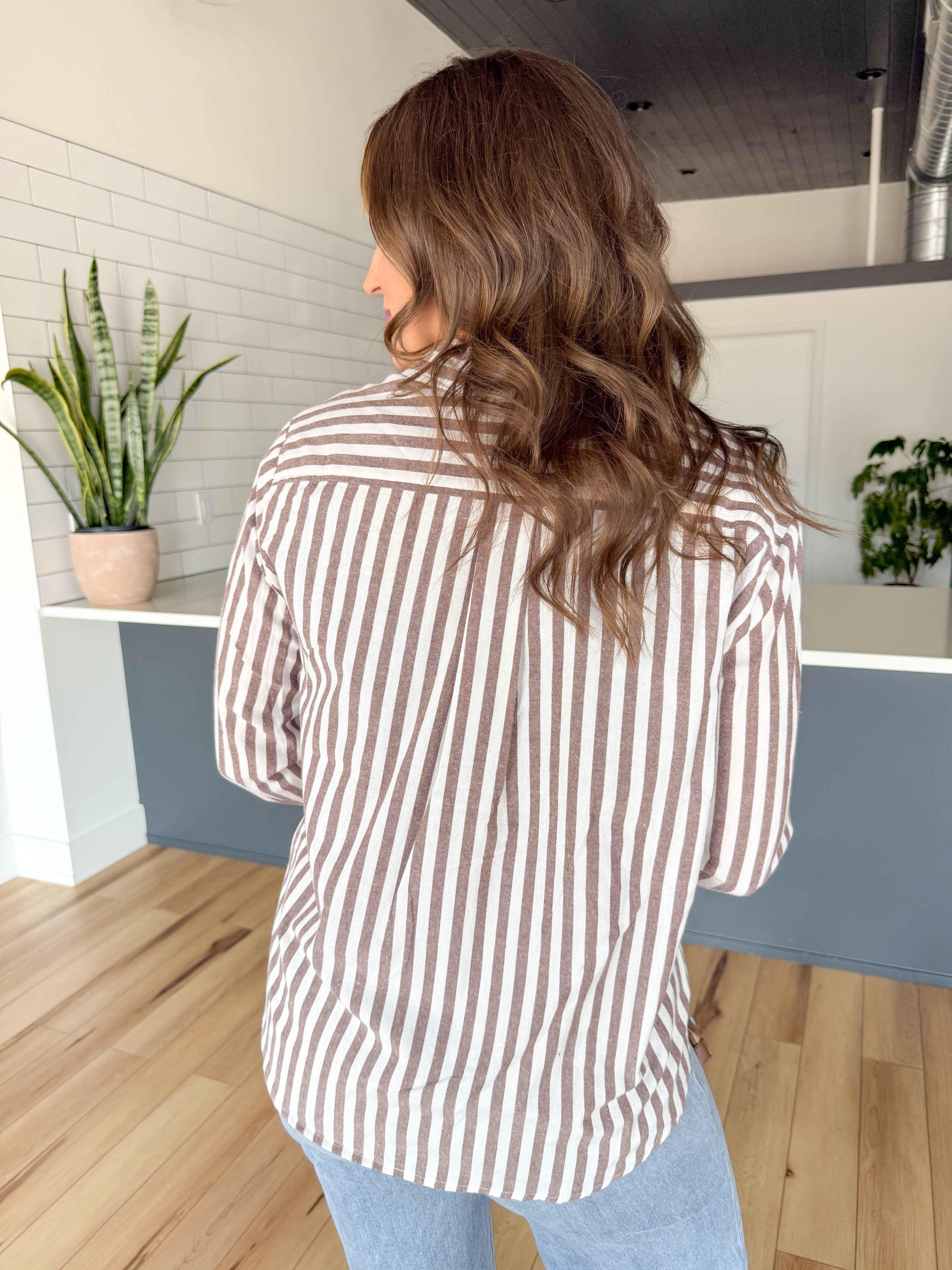 Stripe Button Down Top- Brown - Ana Patricia Boutique