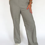 Pleated Check Pants-Beige/Grey - Ana Patricia Boutique