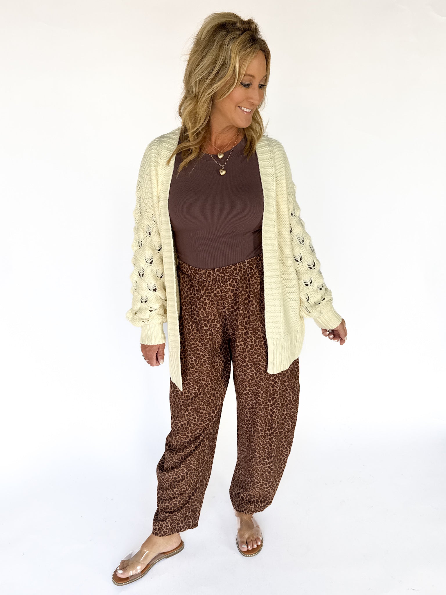 Bubble Sleeve Open Front Cardigan- Cream - Ana Patricia Boutique