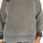 Washed Side Slit Sweater-Mocha - Ana Patricia Boutique