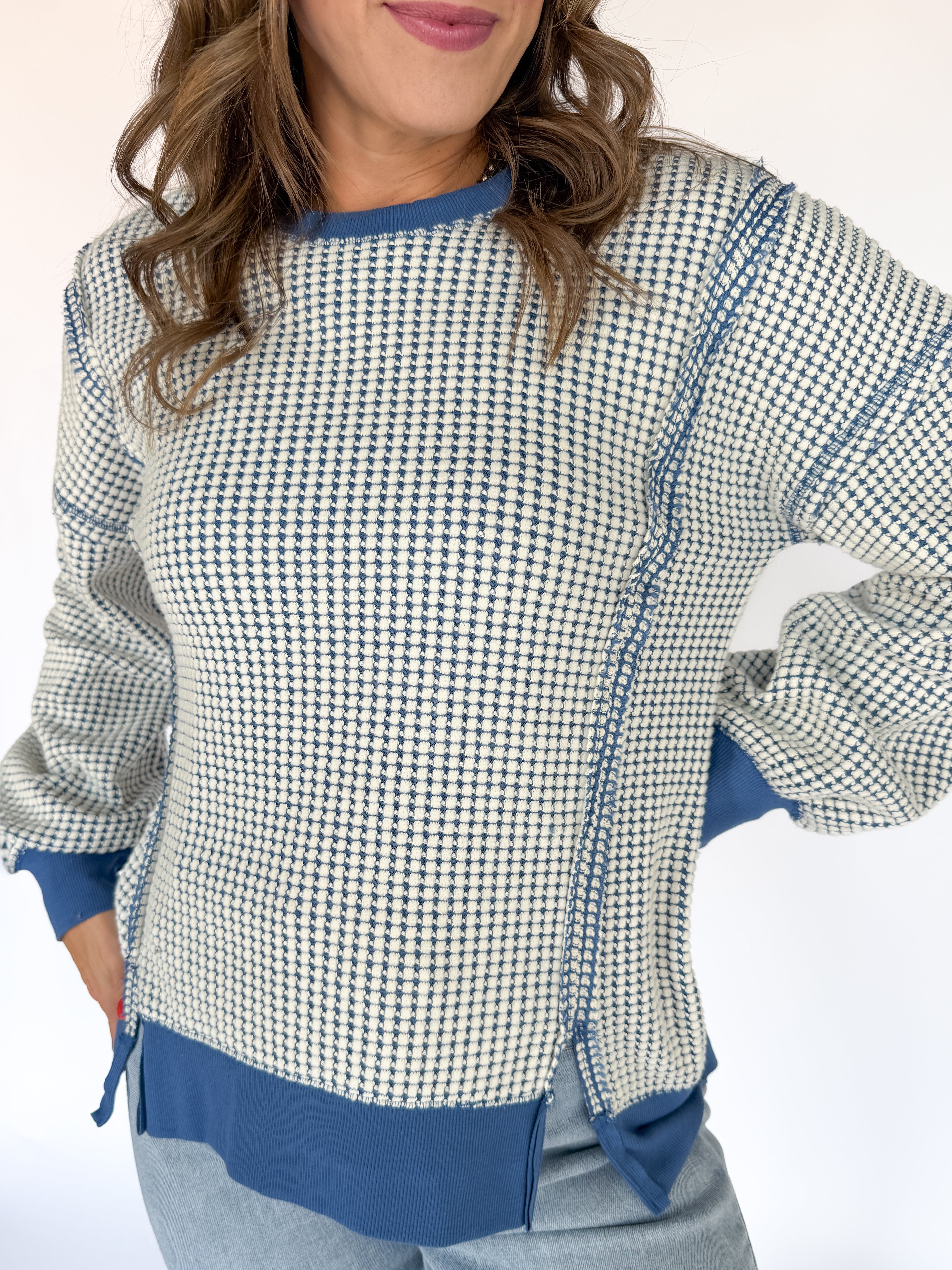 Oversized Waffleknit Pullover- Navy - Ana Patricia Boutique
