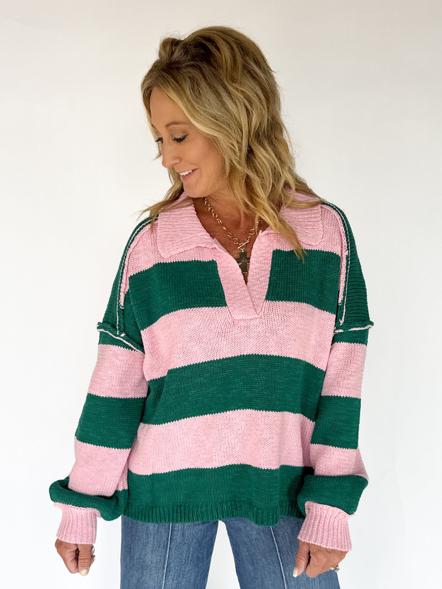Bold Stripe Sweater- Pink/Green - Ana Patricia Boutique