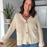 Oversized V Neck Cardigan- Cream - Ana Patricia Boutique