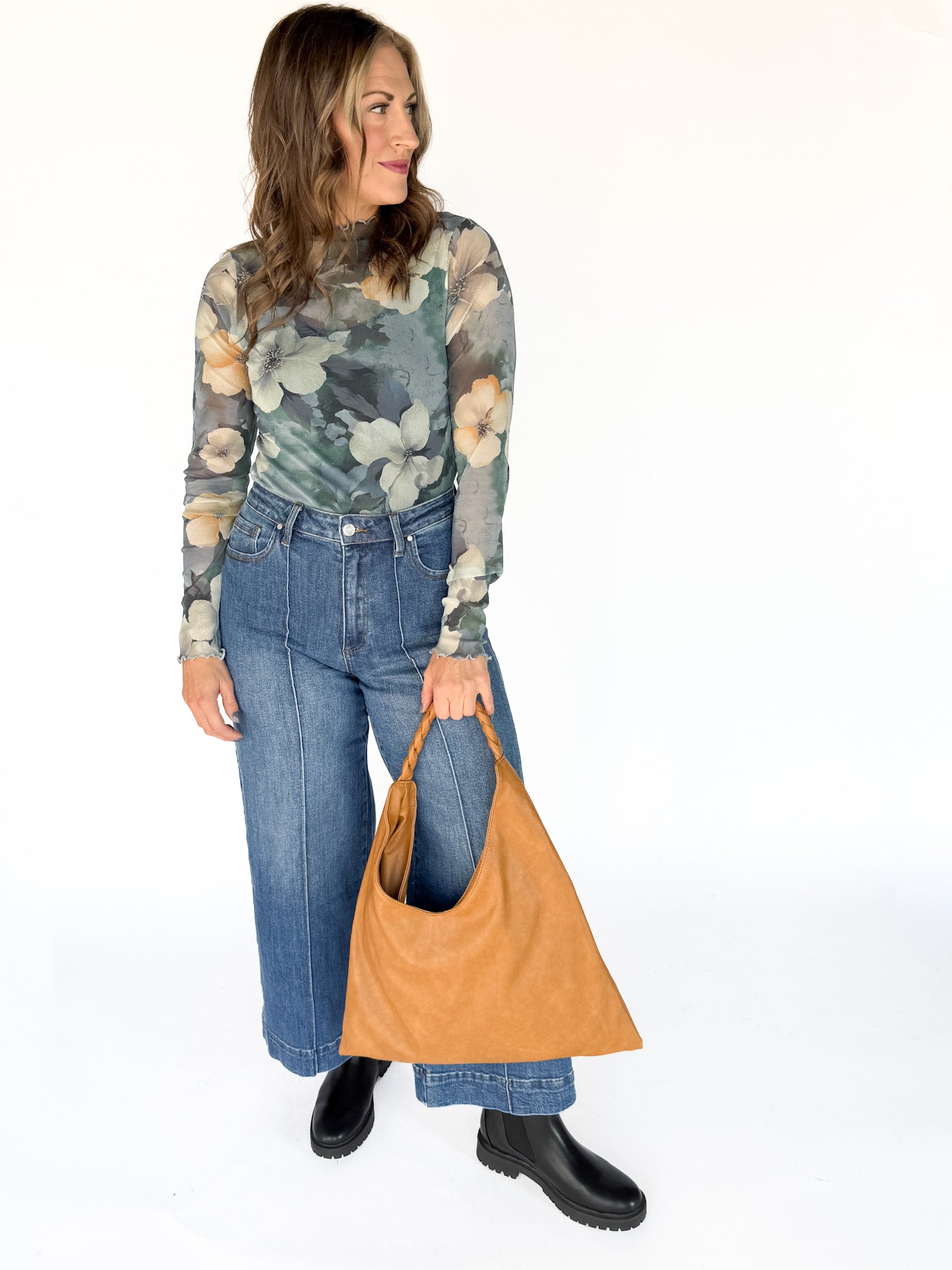 Mesh Floral Top- Blue - Ana Patricia Boutique