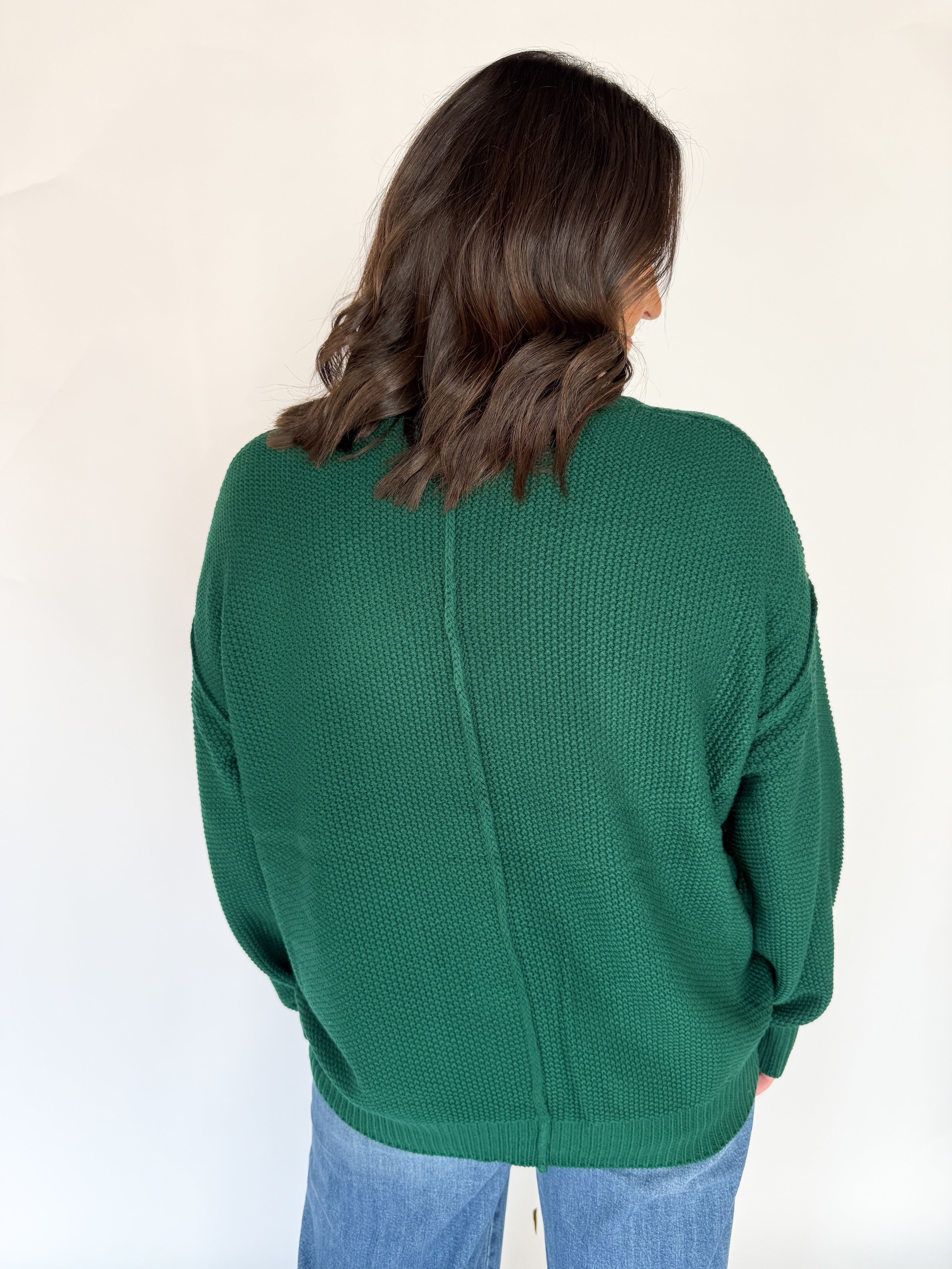 V Neck Waffleknit Cardigan- Dark Green - Ana Patricia Boutique