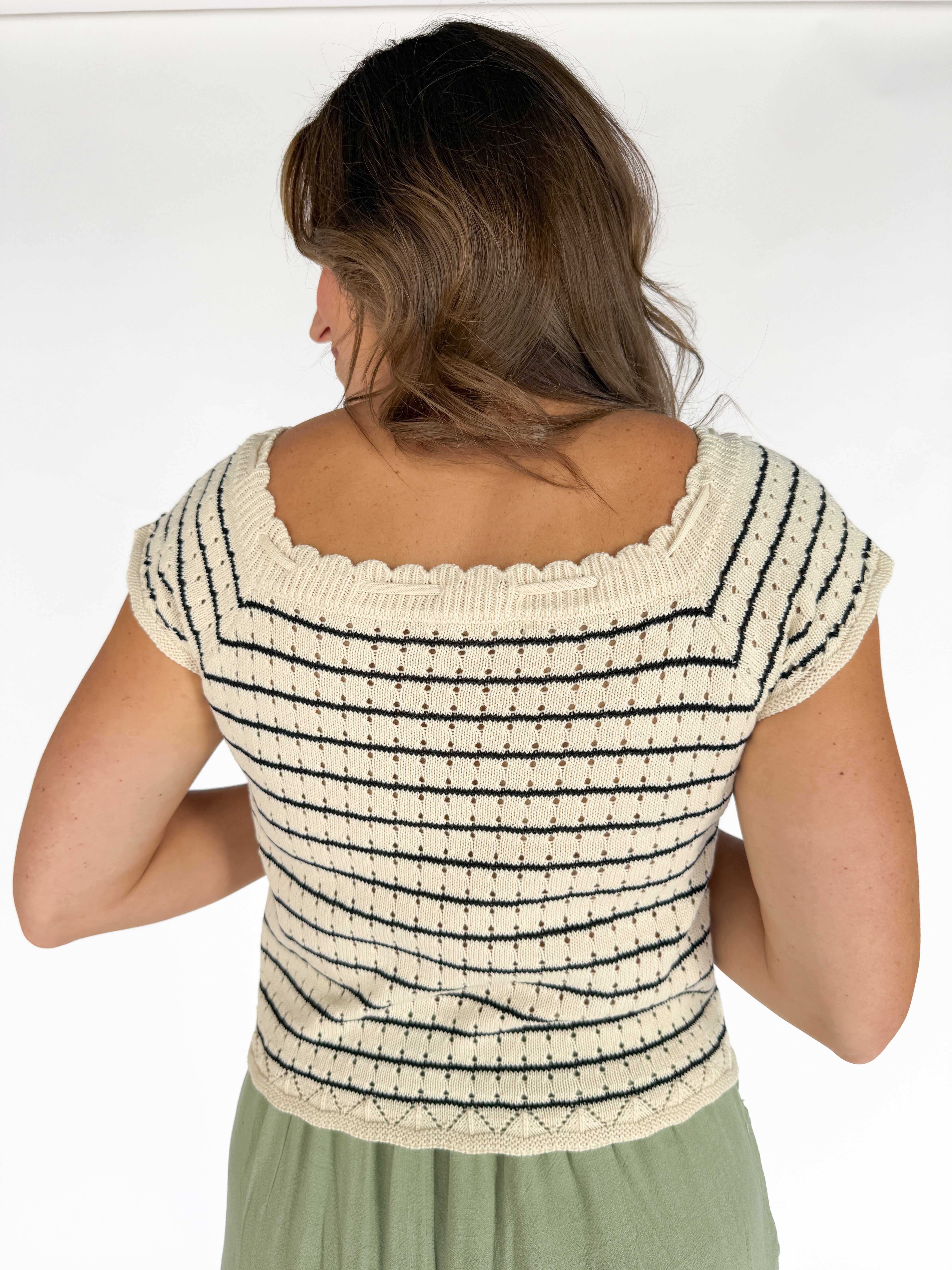Square Neck Crochet Top- Cream/Black - Ana Patricia Boutique
