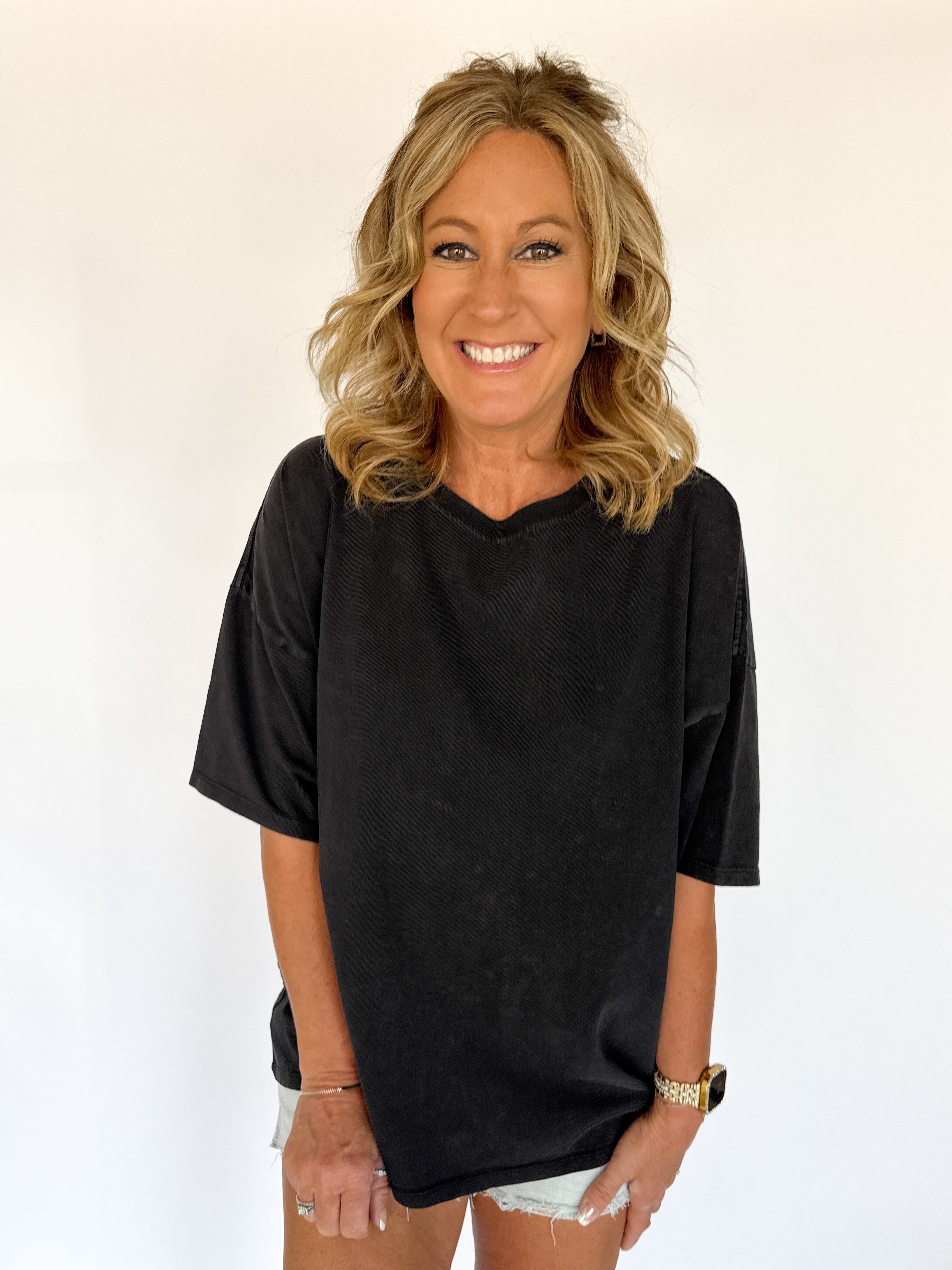 Mineral Wash Oversized Tee-Black - Ana Patricia Boutique