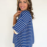 Stripe Oversized Tee- Royal Blue - Ana Patricia Boutique
