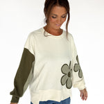 Flower Patchwork Pullover - Ivory/Olive - Ana Patricia Boutique