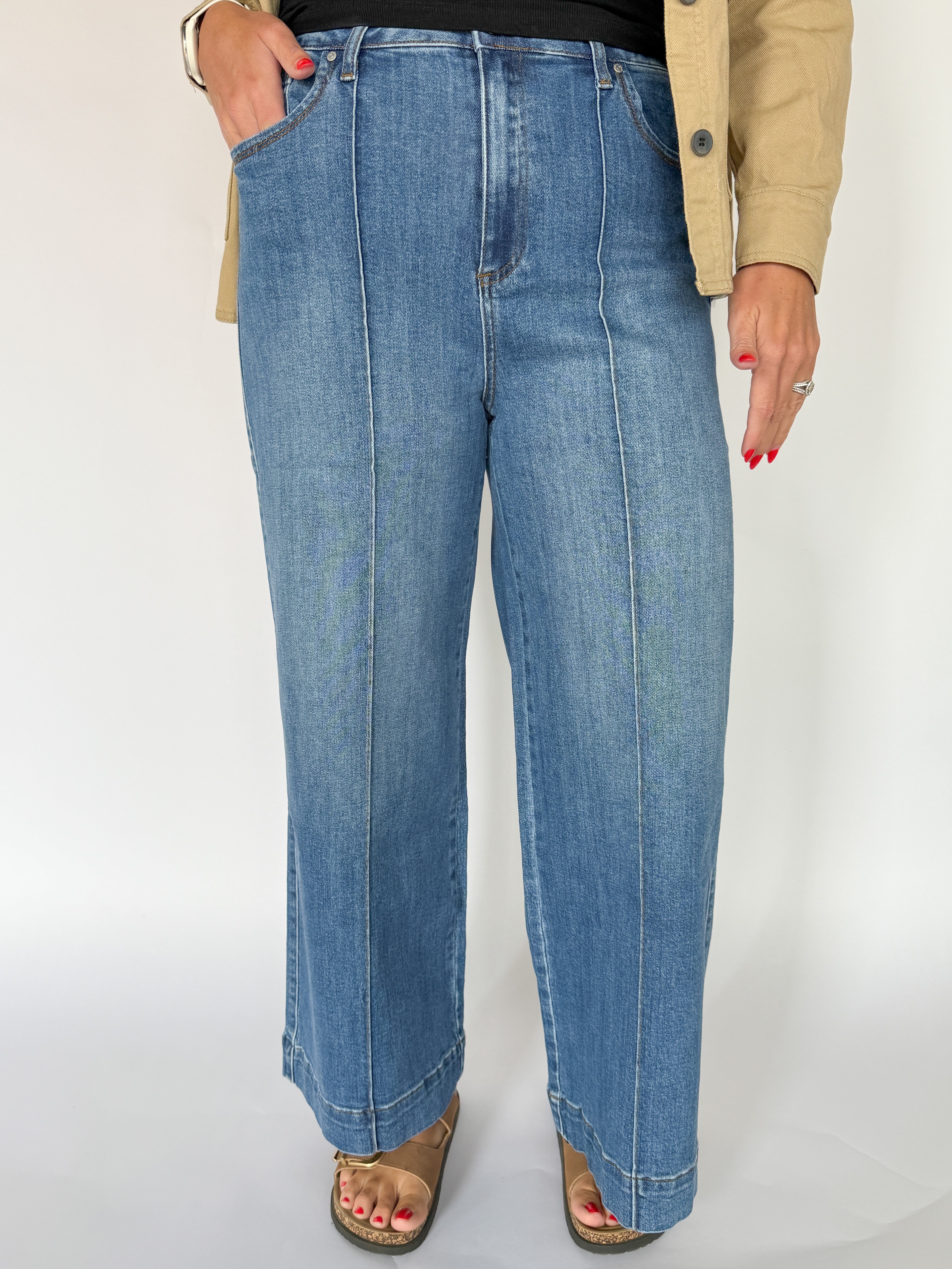 Pintuck Wide Leg Denim Jeans - Ana Patricia Boutique