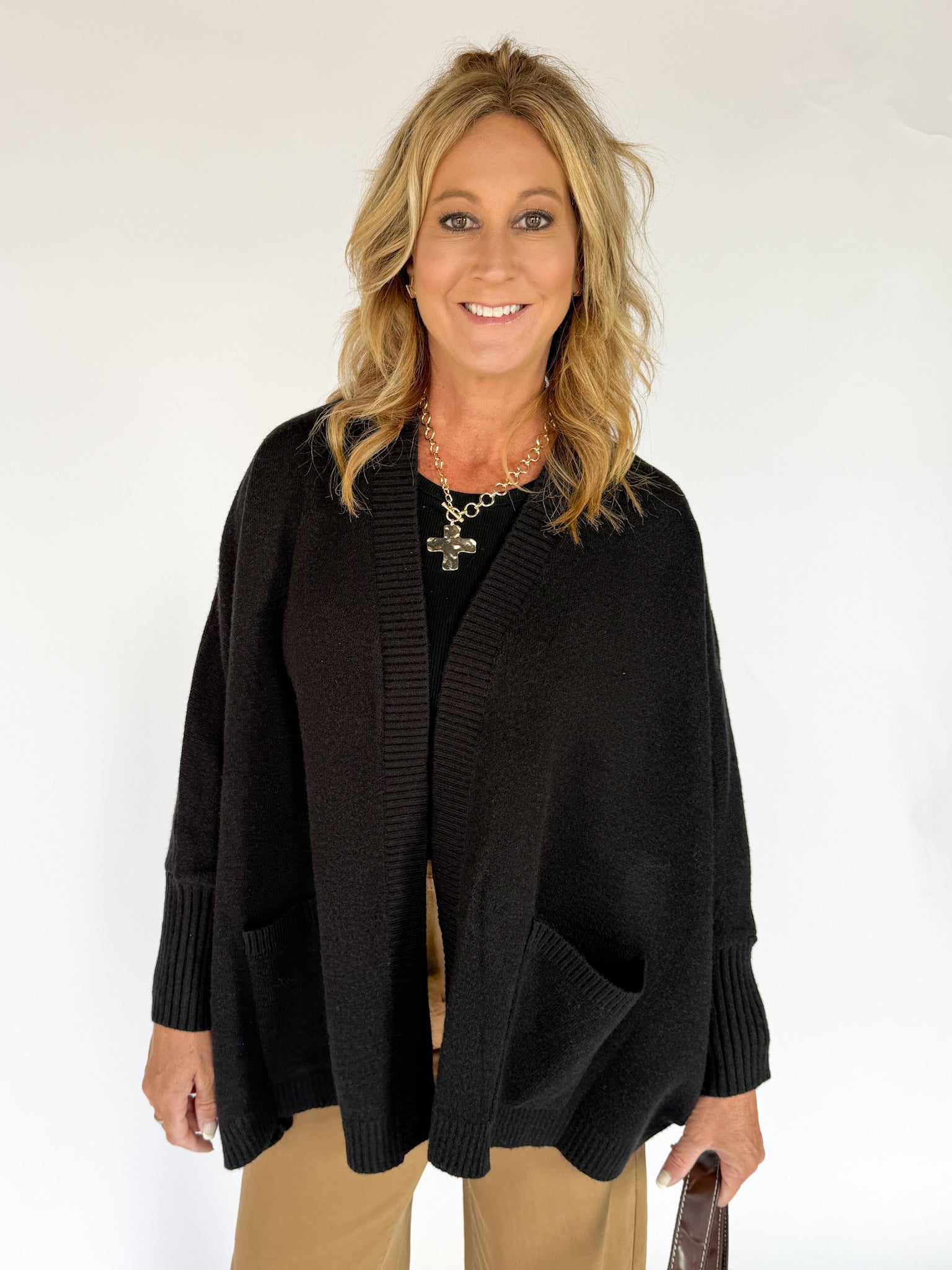 Open Front Bat Wing Cardigan- Black - Ana Patricia Boutique