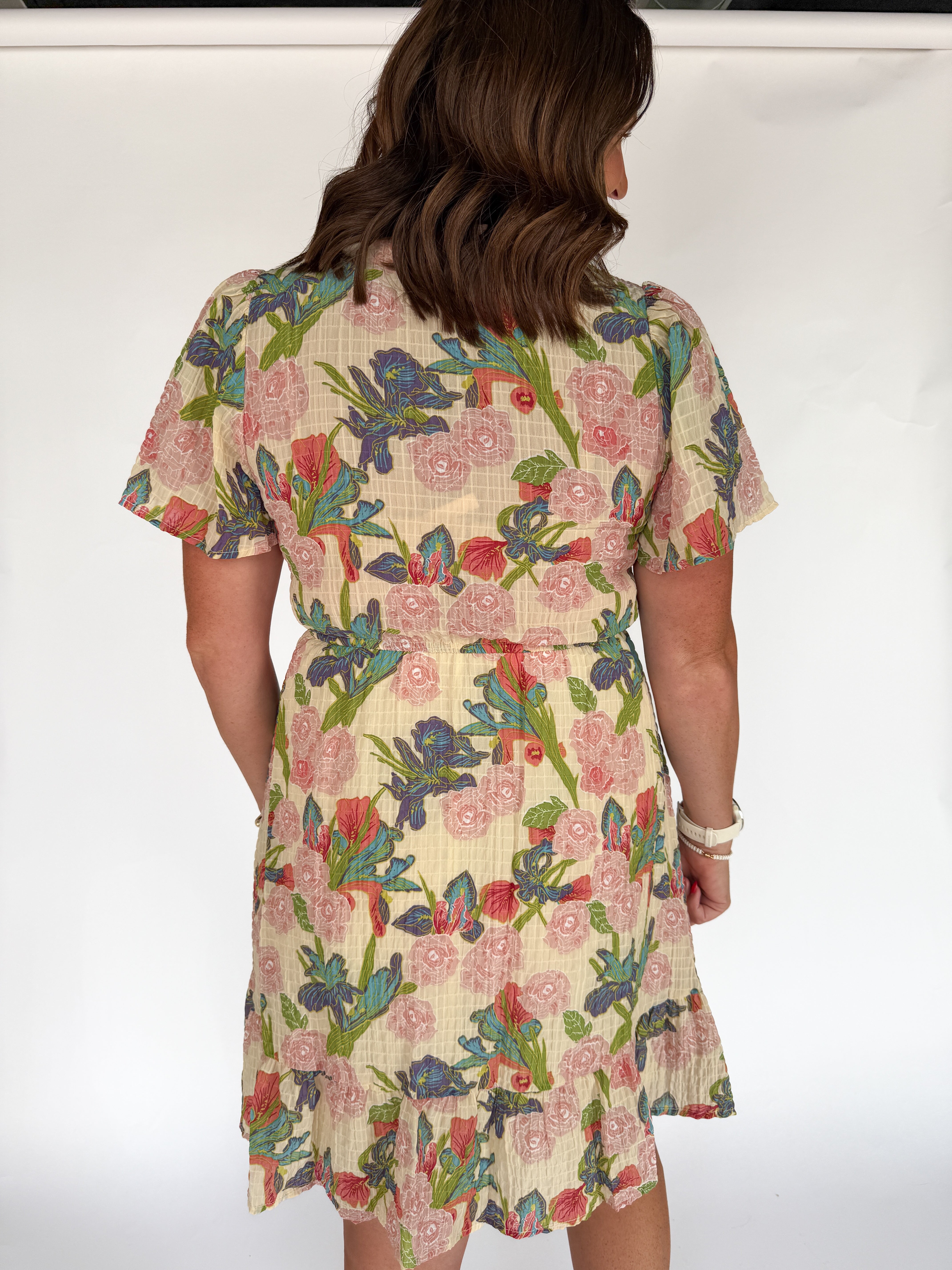 V Neck Flutter Sleeve Dress- Cream - Ana Patricia Boutique