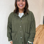 Corduroy Button Up Jacket- Olive - Ana Patricia Boutique
