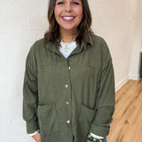 Corduroy Button Up Jacket- Olive