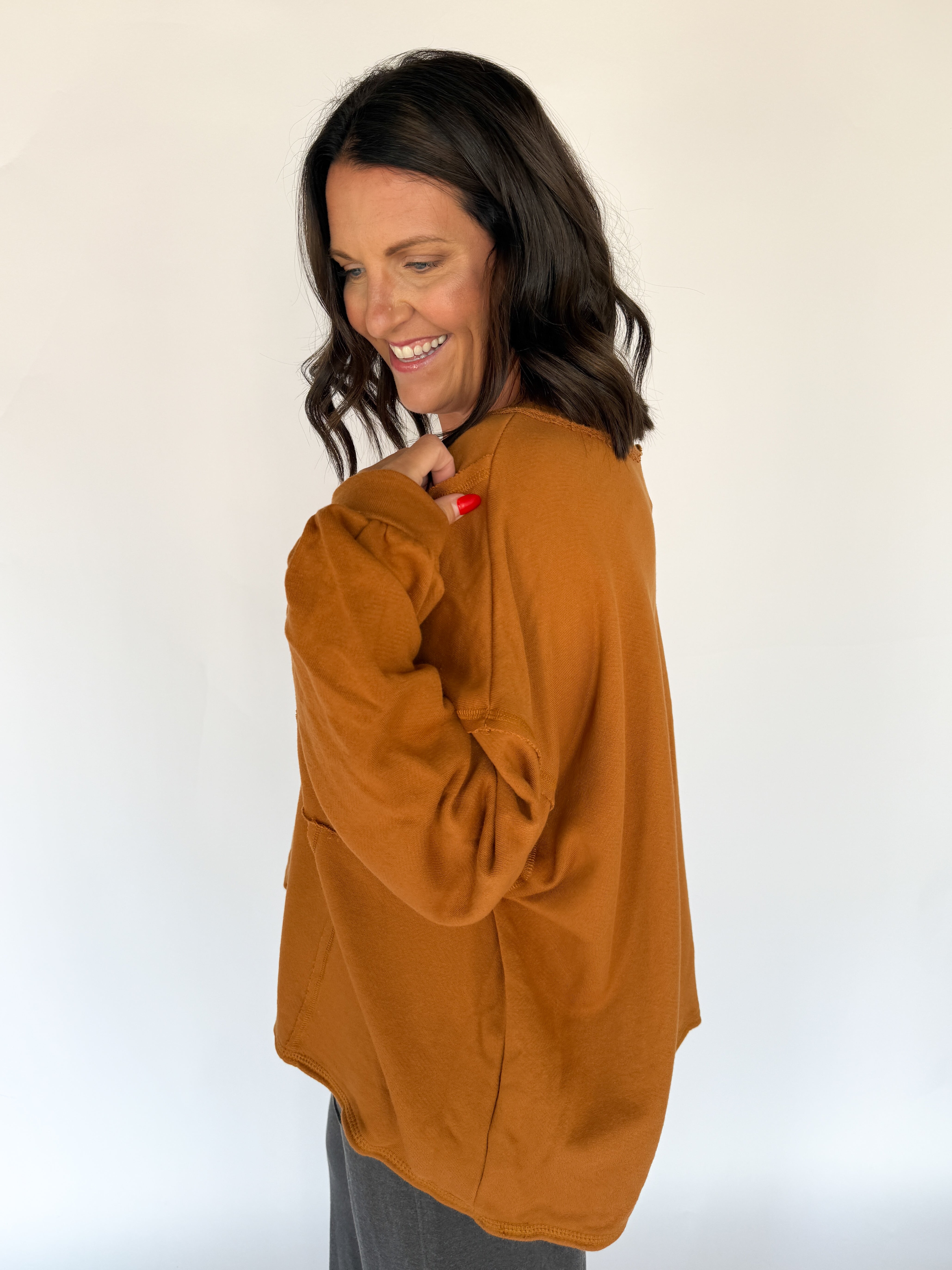 Rust Oversized V Neck Pullover - Ana Patricia Boutique