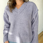 V Neck Fuzzy Sweater- Lavender - Ana Patricia Boutique
