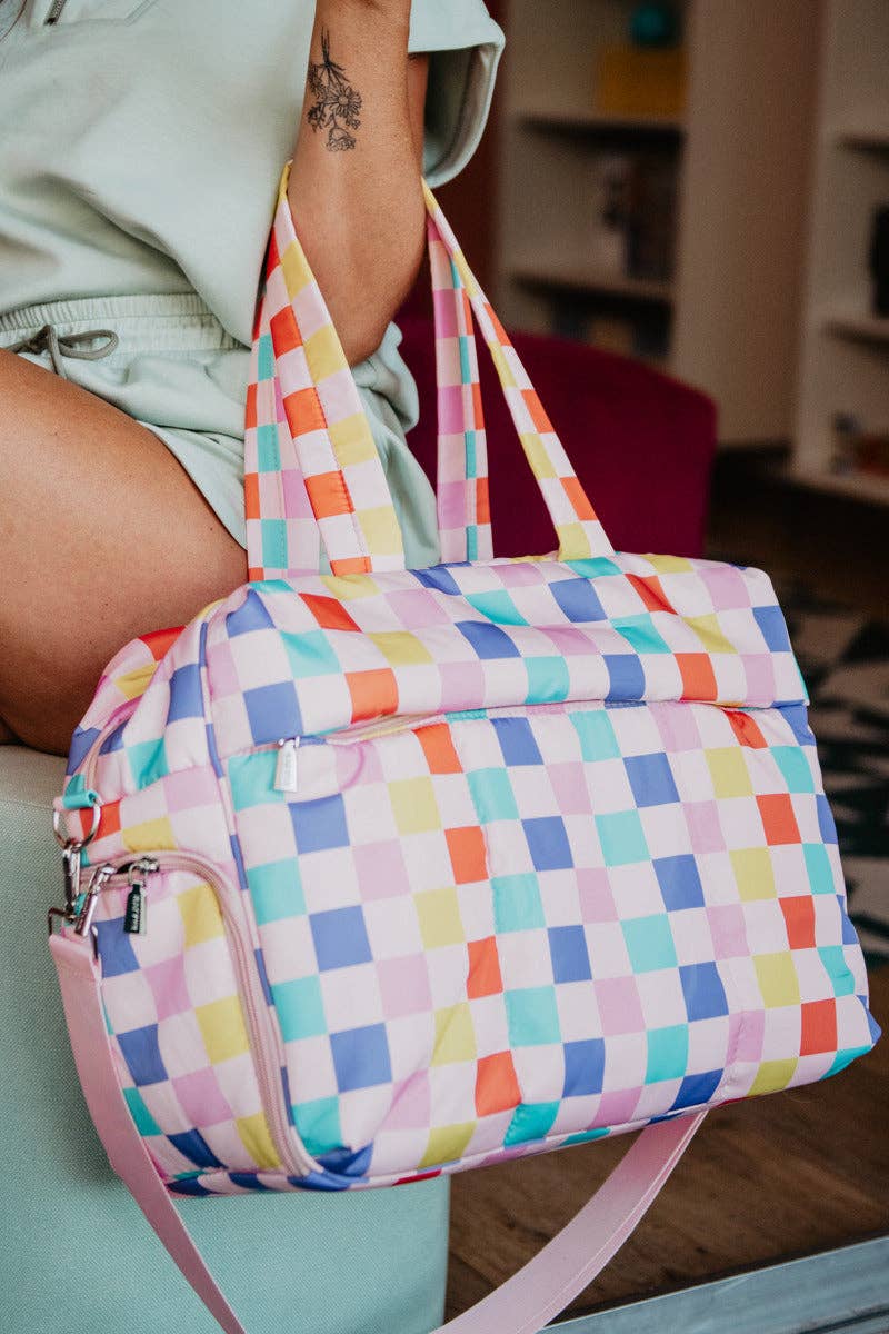 Multicolored Checkerprint Weekend Duffle Bag: Multi Checker - Ana Patricia Boutique