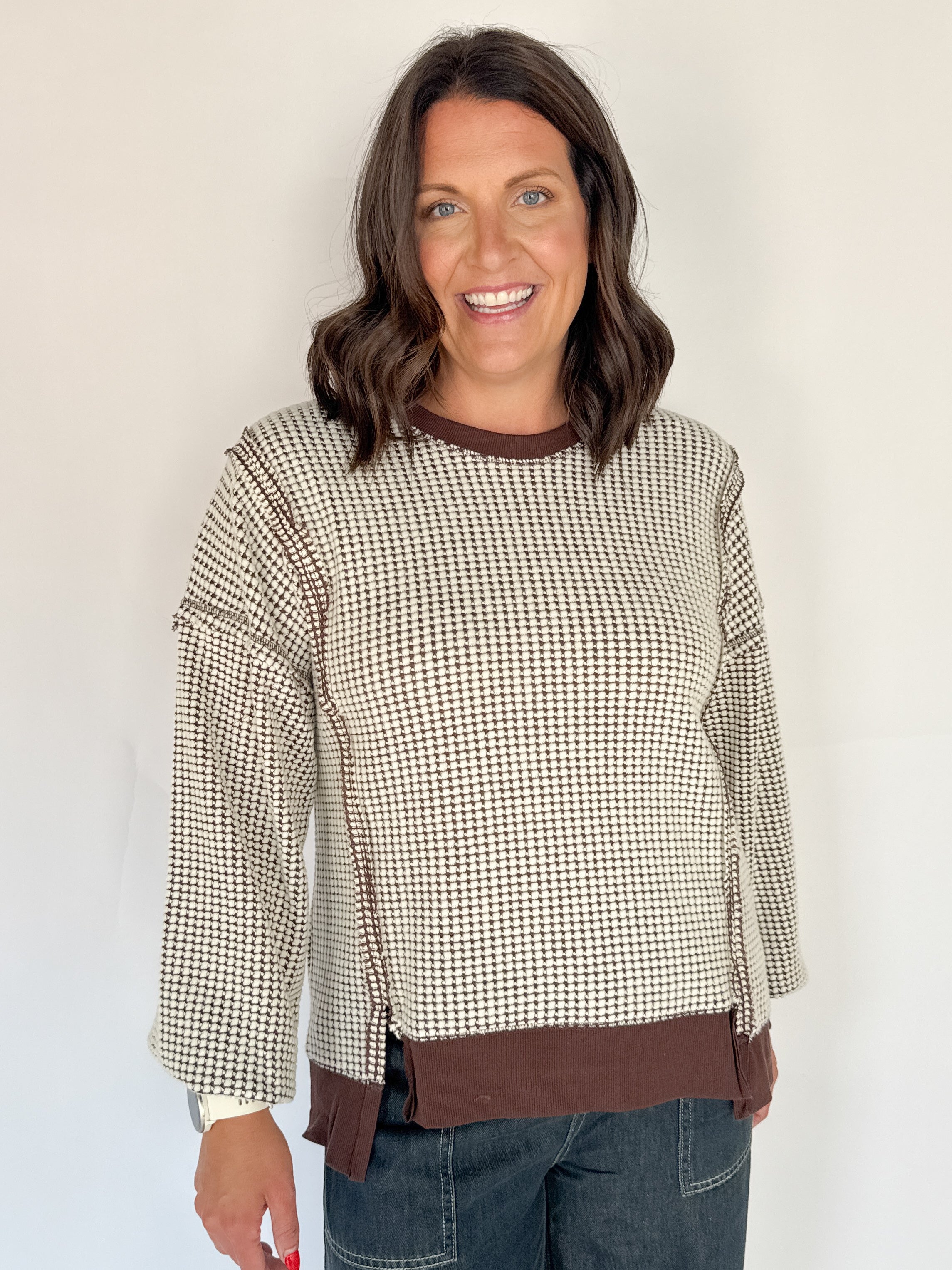 Oversized Waffleknit Pullover- Chocolate - Ana Patricia Boutique