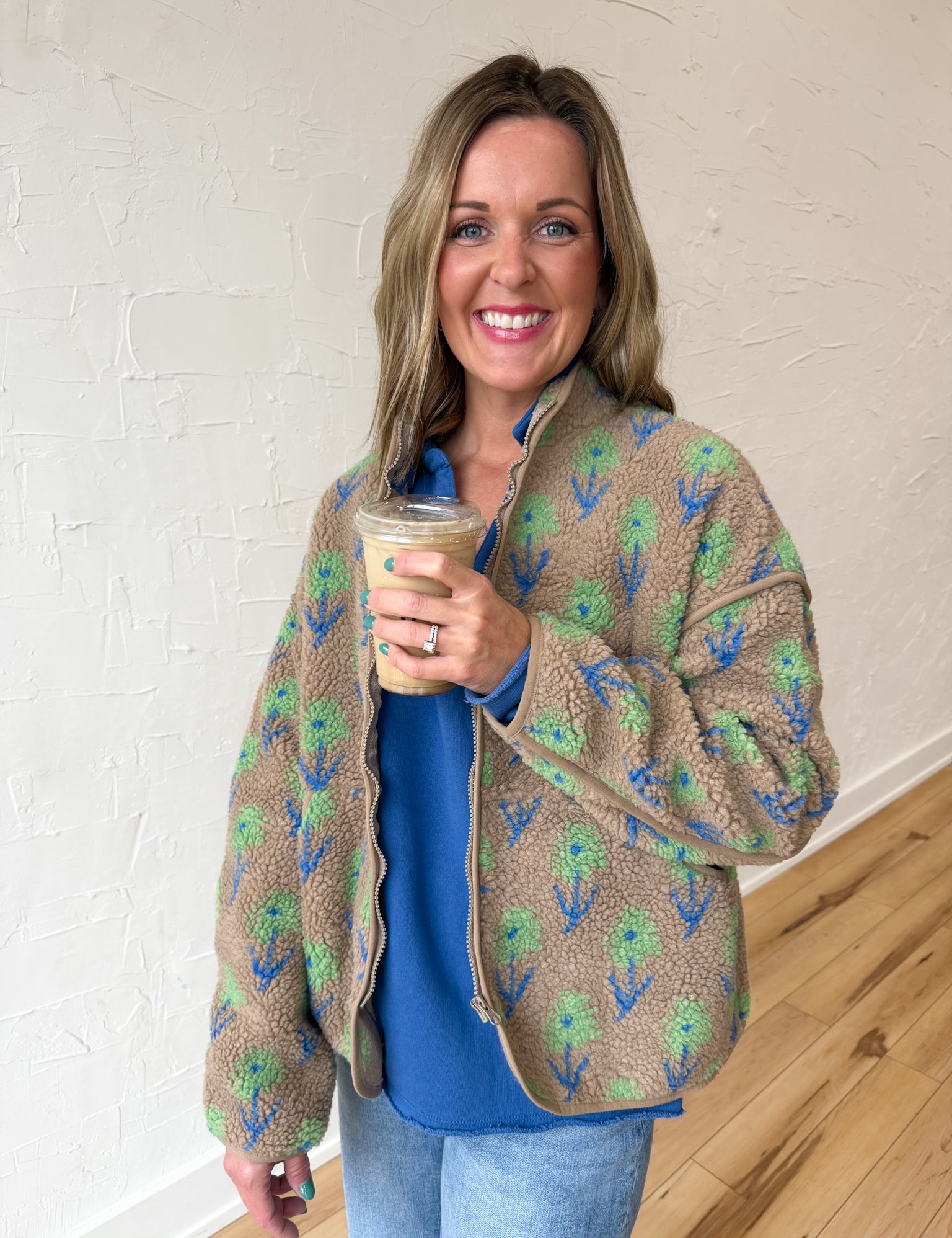 Floral Sherpa Jacket- Mocha - Ana Patricia Boutique