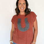Horseshoe Ribbed Sweater- Rust - Ana Patricia Boutique