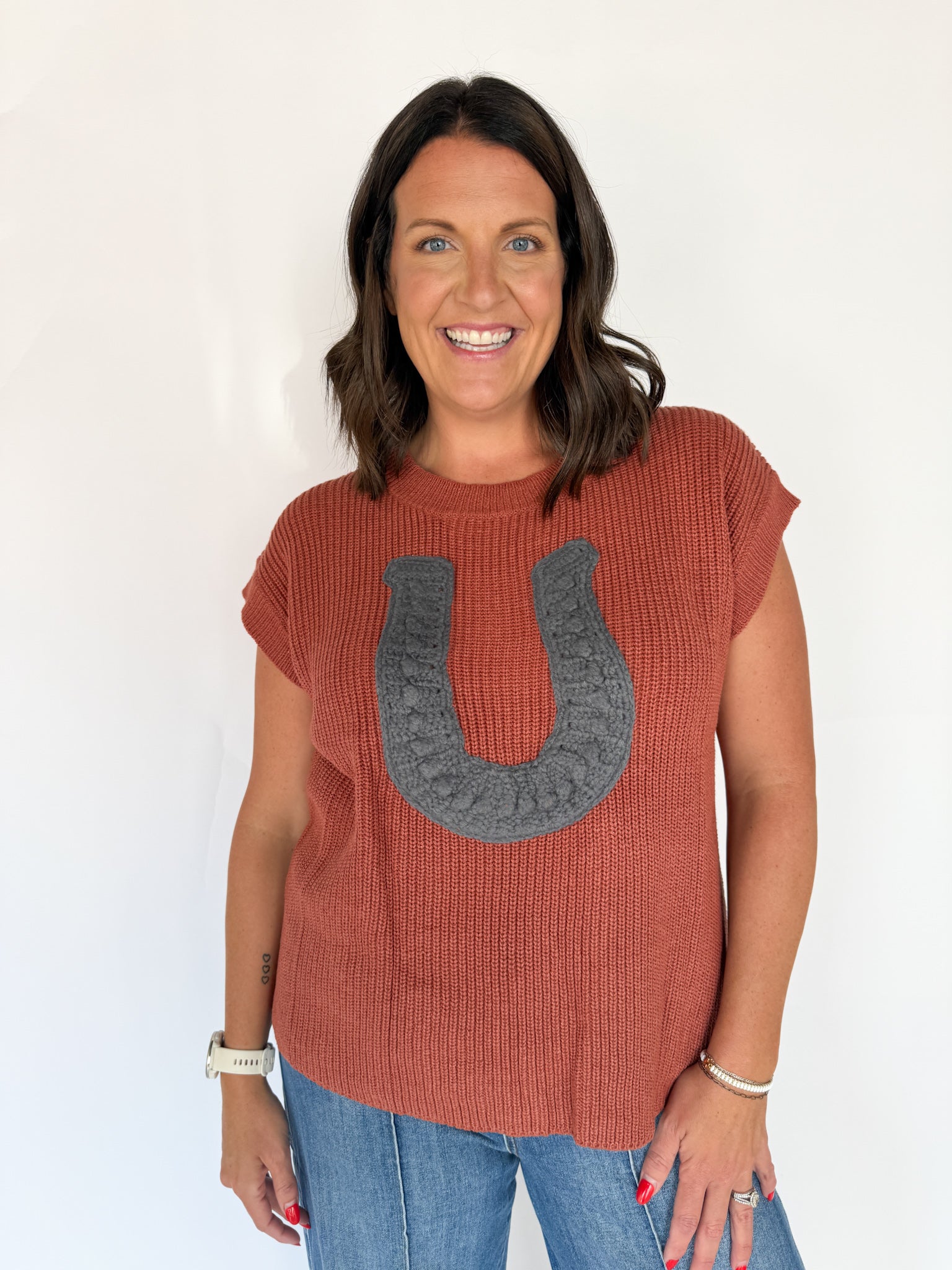 Horseshoe Ribbed Sweater- Rust - Ana Patricia Boutique