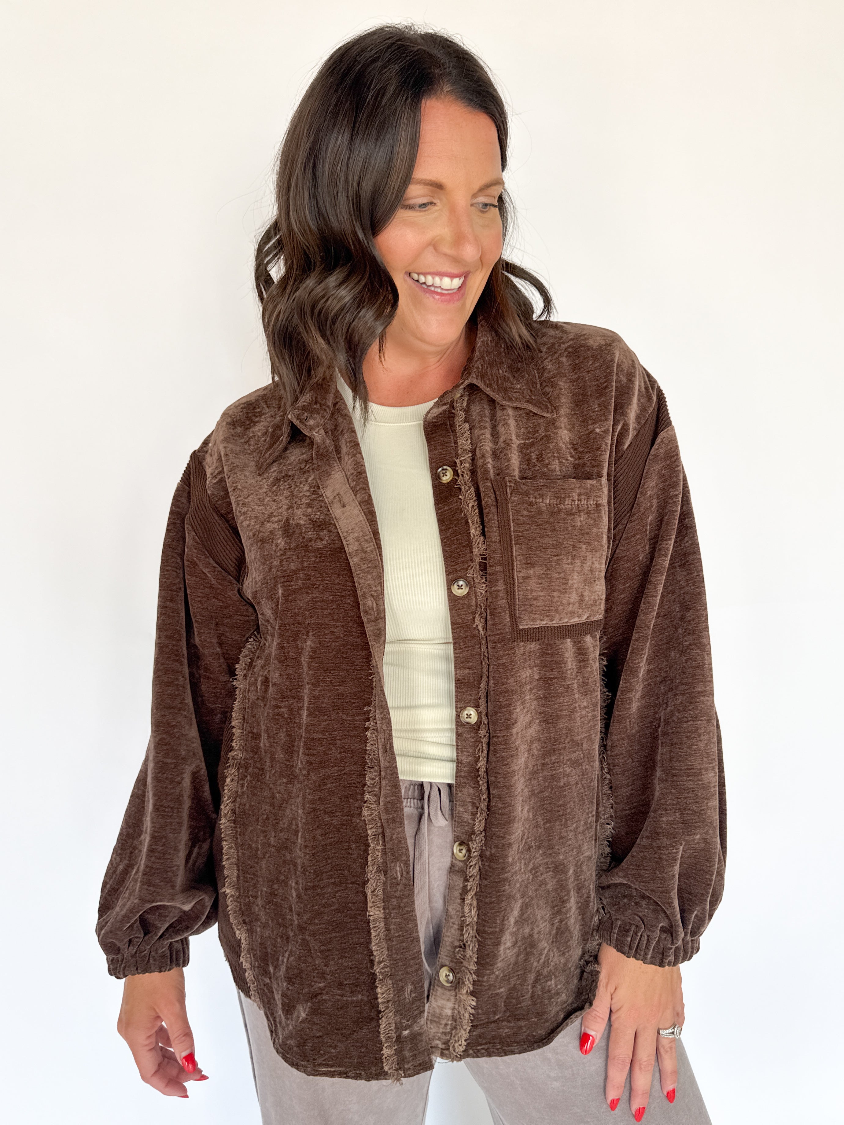 Button Down Jacket- Chocolate - Ana Patricia Boutique