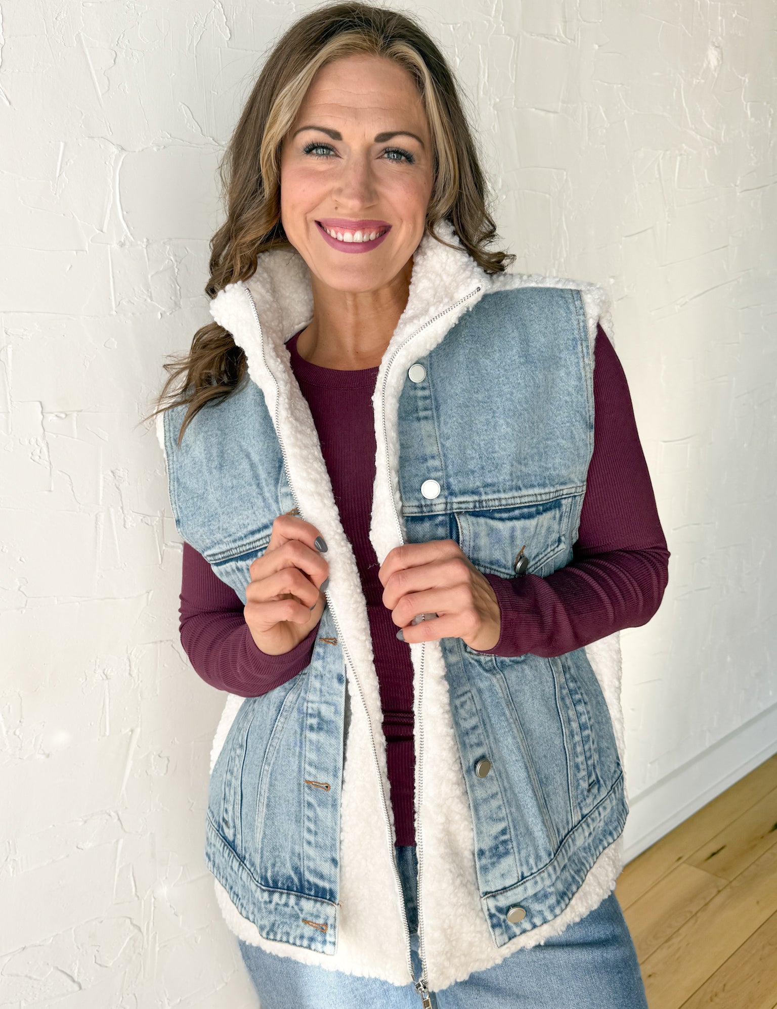 Sherpa Lined Denim Vest - Ana Patricia Boutique