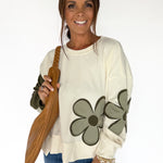 Flower Patchwork Pullover - Ivory/Olive - Ana Patricia Boutique