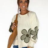 Flower Patchwork Pullover - Ivory/Olive - Ana Patricia Boutique