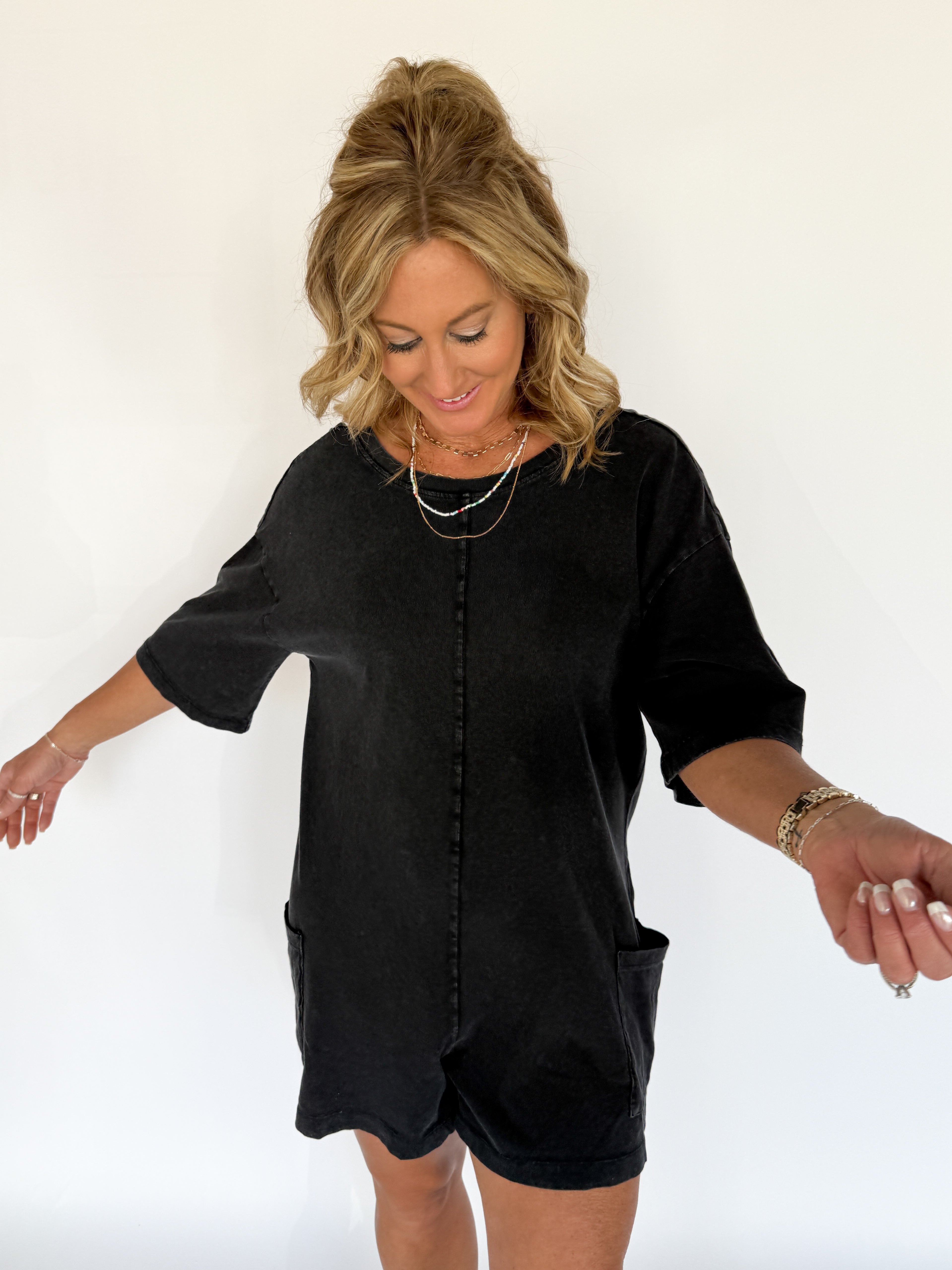 V Back Romper- Black - Ana Patricia Boutique