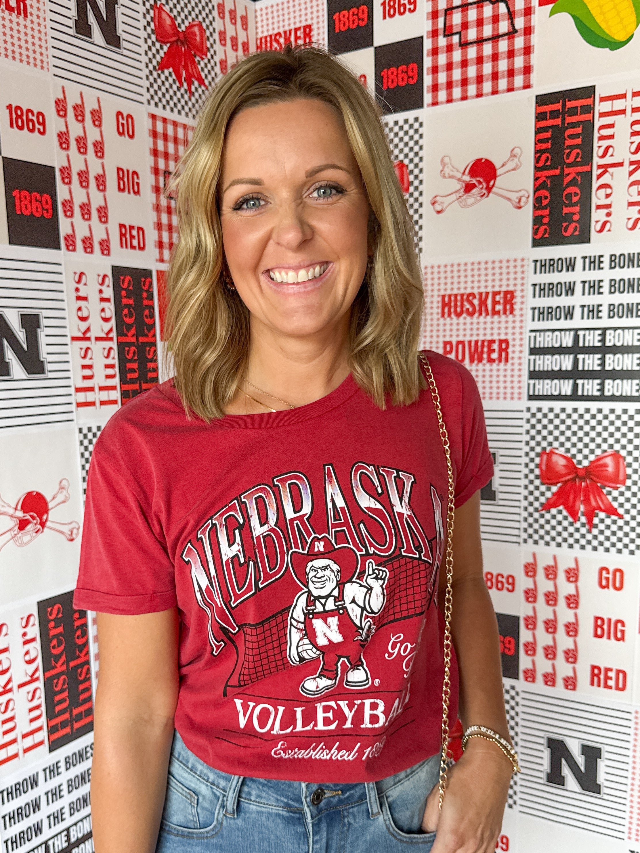 Nebraska Volleyball Tee- Dark Red - Ana Patricia Boutique