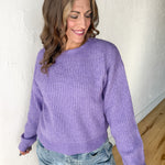 Ribbed Crewneck Sweater- Purple - Ana Patricia Boutique