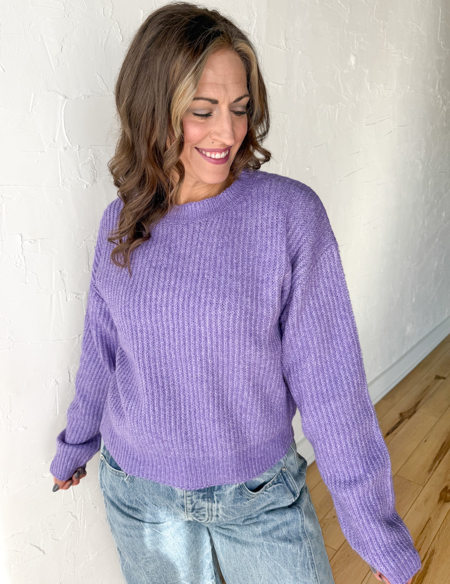 Ribbed Crewneck Sweater- Purple - Ana Patricia Boutique
