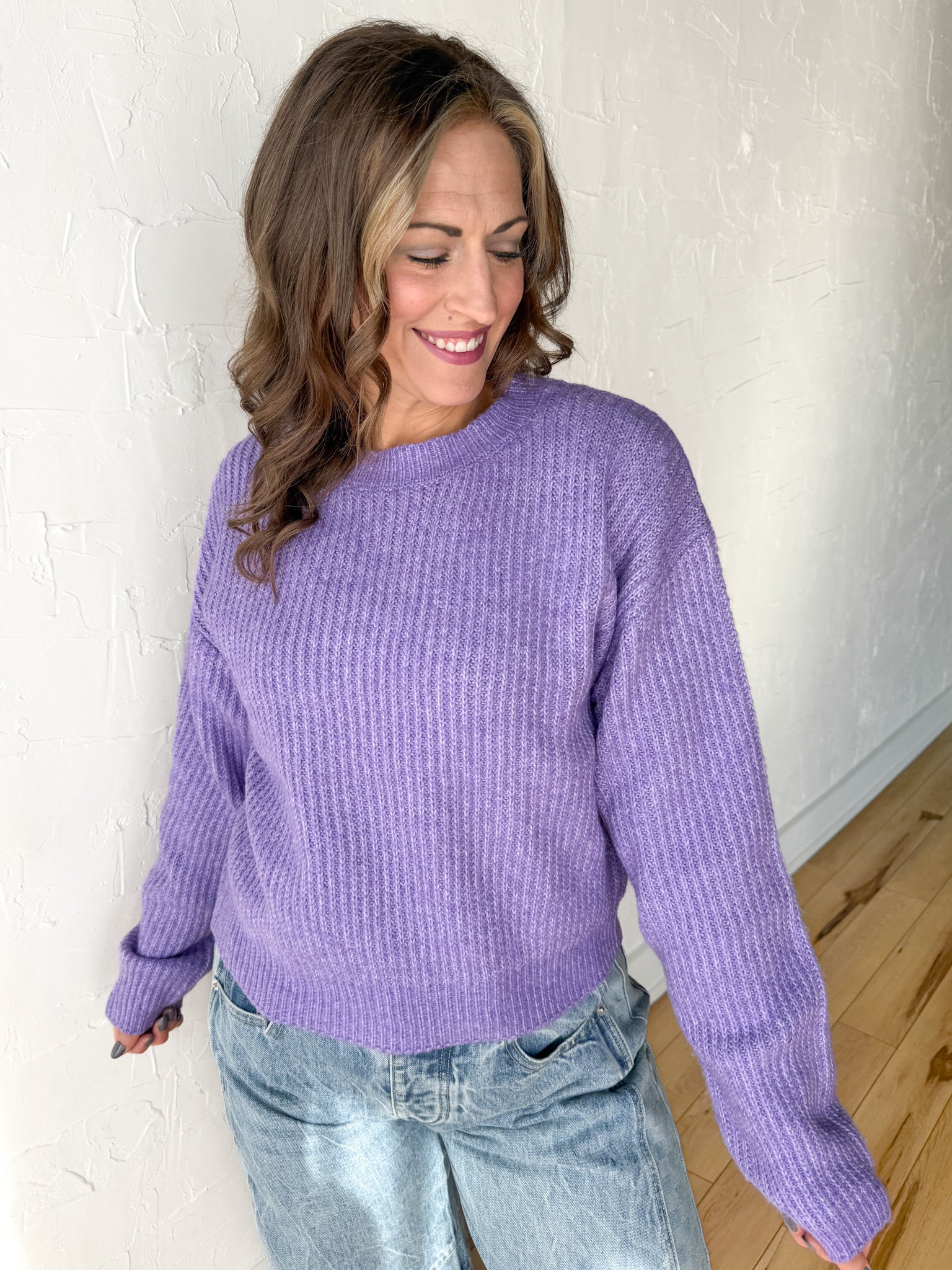 Ribbed Crewneck Sweater- Purple - Ana Patricia Boutique