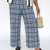 Check Plaid Print Pants- Navy - Ana Patricia Boutique