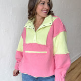 Fleece Pullover Jacket- Neon Pink/Lime