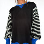 Stripe Sleeve Pullover-Blk/Blue - Ana Patricia Boutique