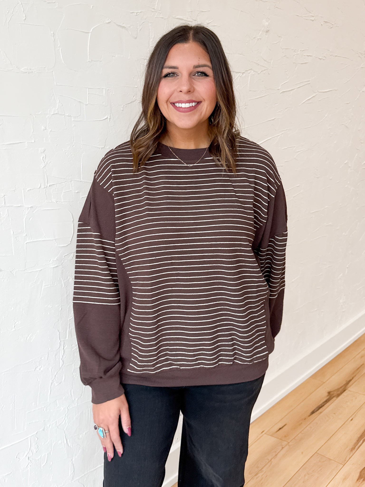 Contrasting Stripe Top- Brown - Ana Patricia Boutique